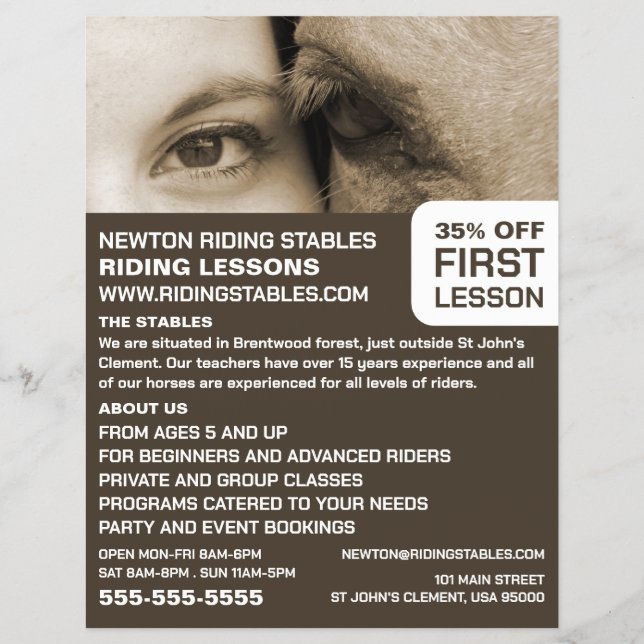 Kvinna och häst, Riding Instructor, akademi Reklamblad (Framsidan)