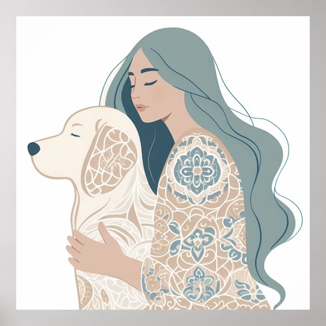 Kvinna och Hund Art - Elegant Blommigt Bond Illust Poster (Framsidan)