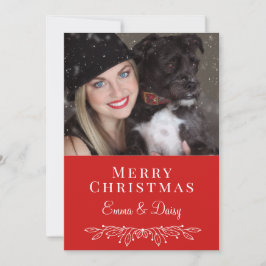Kvinna Och Hund Foto Julfirande Julkort