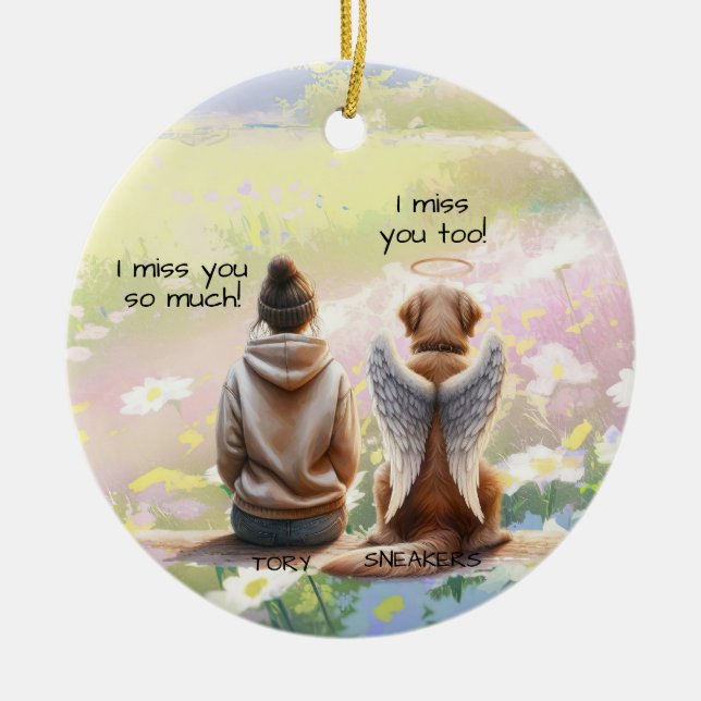 Kvinna och hund minnesmärke  julgransprydnad keramik (Framsidan)