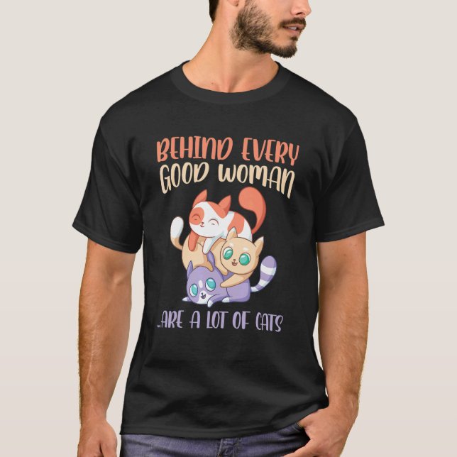 Kvinna Och Katt T Shirt (Framsida)