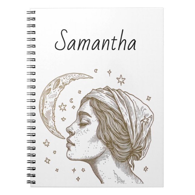 Kvinna och måne teckning anteckningsbok (Framsidan)