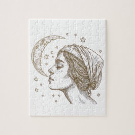 Kvinna och måne teckning pussel