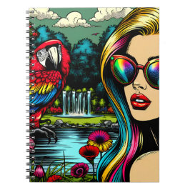 Kvinna och papegoja i Parken Pop Art Anteckningsbok