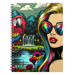 Kvinna och papegoja i parken Pop Art Anteckningsbok