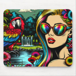 Kvinna och papegoja i Parken Pop Art Musmatta