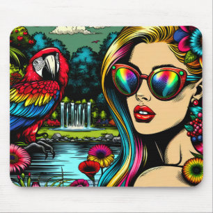Kvinna och papegoja i Parken Pop Art Musmatta