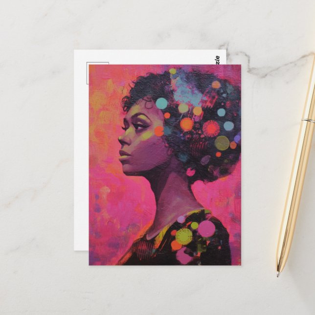 Kvinna och Polka dots Vykort (Fram/Back In Situ)