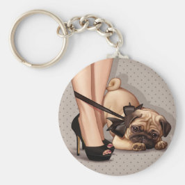Kvinna- och pugdockor nyckelring