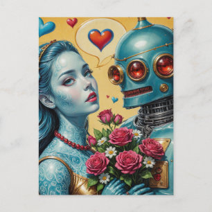Kvinna och Robot i Kärlek Vykort