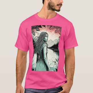 Kvinna och sjö Psykedelisk skjorta T Shirt