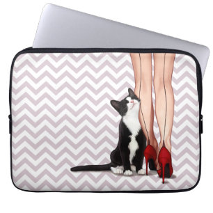 Kvinna och smokingkatt laptop sleeve