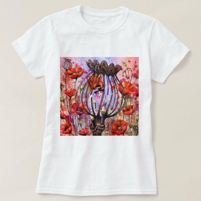 Kvinna och vallmo T-Shirt (Design framsida)