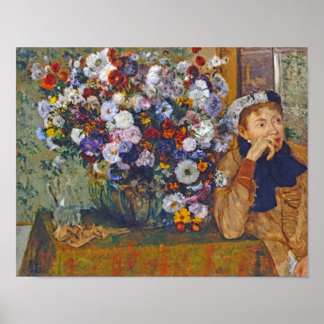 Kvinna och Vas i Blommor, Edgar Degas Poster (Framsidan)