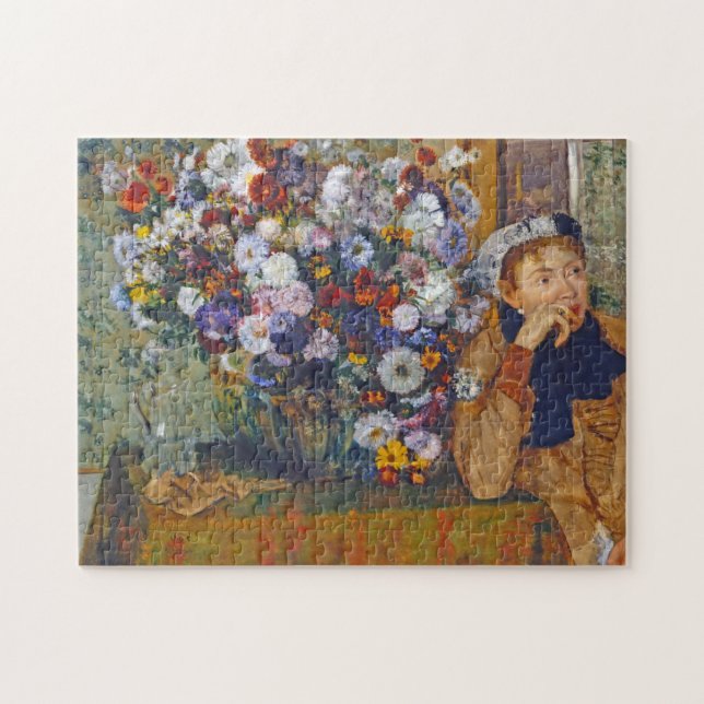 Kvinna och Vas i Blommor, Edgar Degas Pussel (Horisontell)