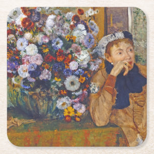 Kvinna och Vas i Blommor, Edgar Degas Underlägg Papper Kvadrat