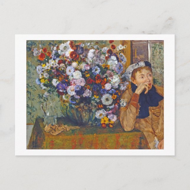 Kvinna och Vas i Blommor, Edgar Degas Vykort (Framsida)