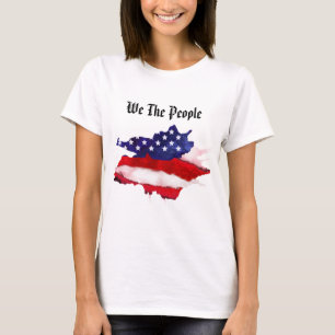 *~*kvinna oss folket amerikanska flagganvattenfär t shirt