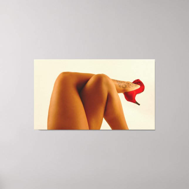 Kvinna över Ben med röda Högklackar Canvastryck (Framsida)