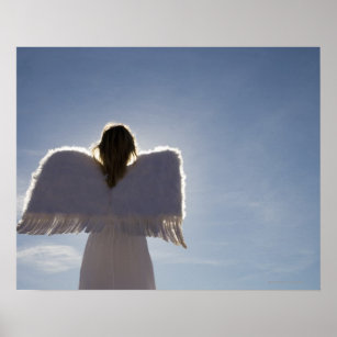 Kvinna på ängel vingar, baksida, tre poster