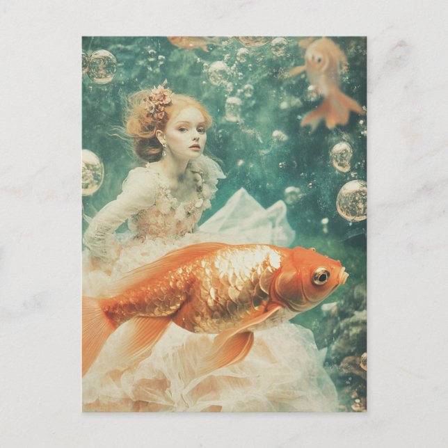 Kvinna på att gifta sig med Goldfish Fantasy Swimm Vykort (Framsida)
