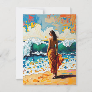 Kvinna på Beach Abstrakt Seaside Art Vykort