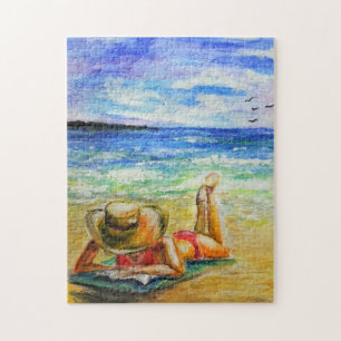 Kvinna på Beach Puzzle Pussel