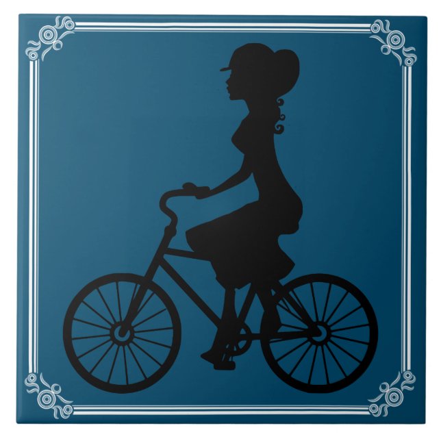 KVINNA PÅ CYKELN KAKELPLATTA (Framsidan)