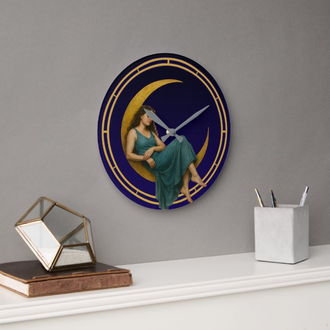 Kvinna på en halvmåns Måne Stor Klocka (Kontor)