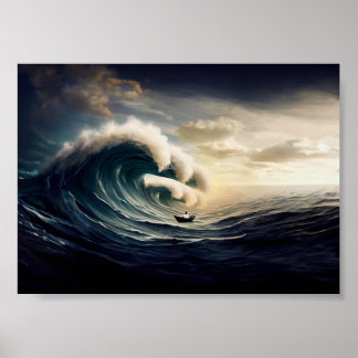 Kvinna på en liten båt som seglar i havet poster