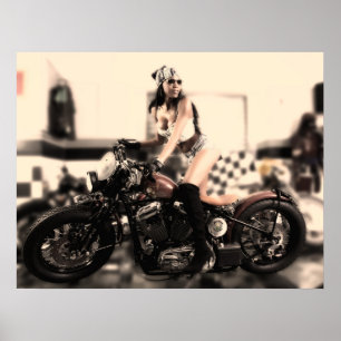 Kvinna på en motorcykelaffisch poster
