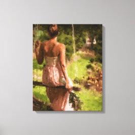 Kvinna på en sväng med blommor canvastryck