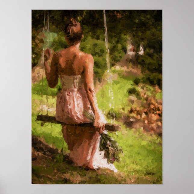 Kvinna på en sväng med blommor poster (Framsidan)