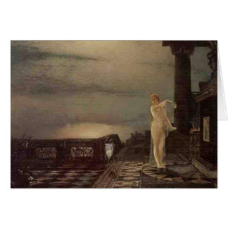 Kvinna på farstubro vid sjön hälsningskort