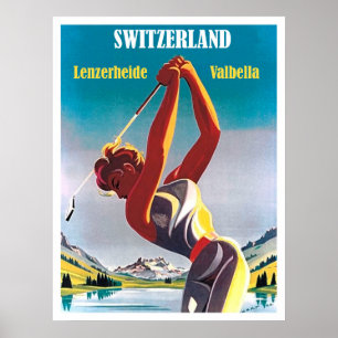 Kvinna på golf i Schweiz, Lenzerheide,Valbella Poster