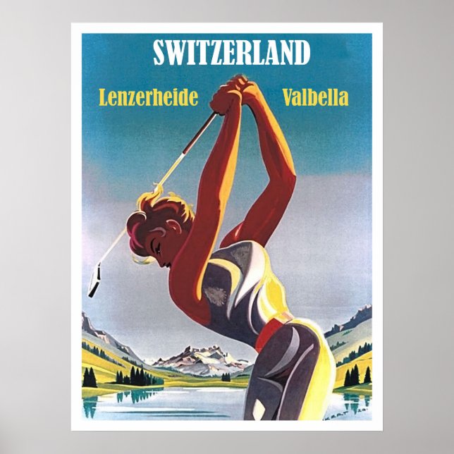 Kvinna på golf i Schweiz, Lenzerheide,Valbella Poster (Framsidan)