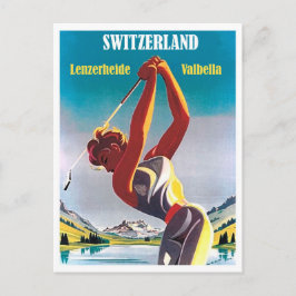 Kvinna på golf i Schweiz, Lenzerheide,Valbella Vykort