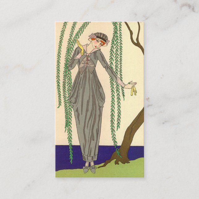 Kvinna på Grått Taffeta Gown Visitkort (Framsida)