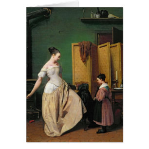 Kvinna på henne toalett, 1835 hälsningskort