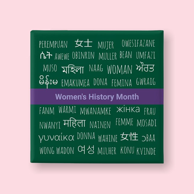 Kvinna på Många-språk - Kvinnohistoriens månad Knapp (Women History Month )