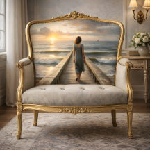 Kvinna på Pier vid Sunset Decoupage