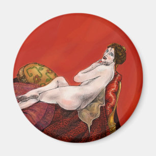 Kvinna på Röda Soffa Magnet