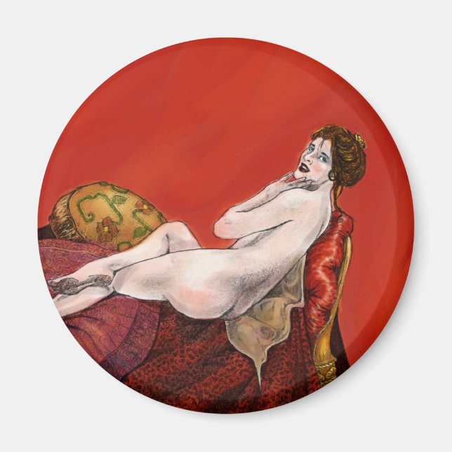 Kvinna på Röda Soffa Magnet (Framsidan)