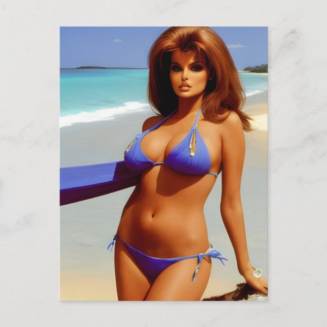 Kvinna på strand vykort (Framsida)