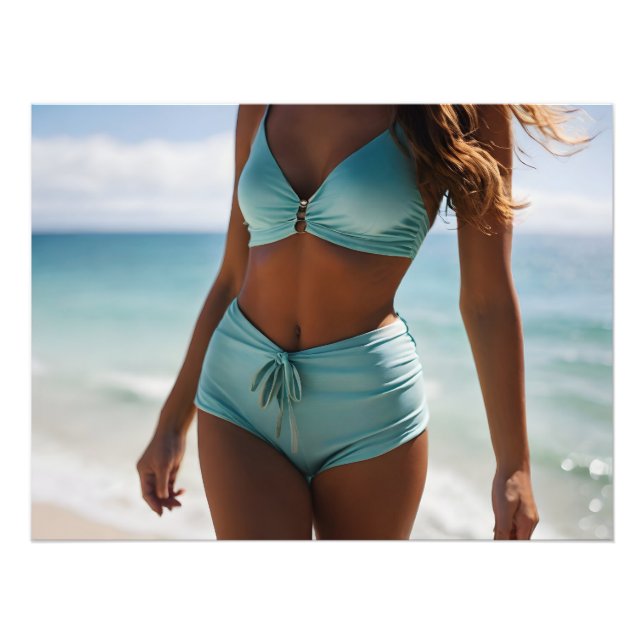 Kvinna på stranden fototryck (Framsidan)