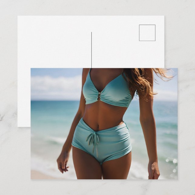 Kvinna på stranden vykort (Fram/baksida)