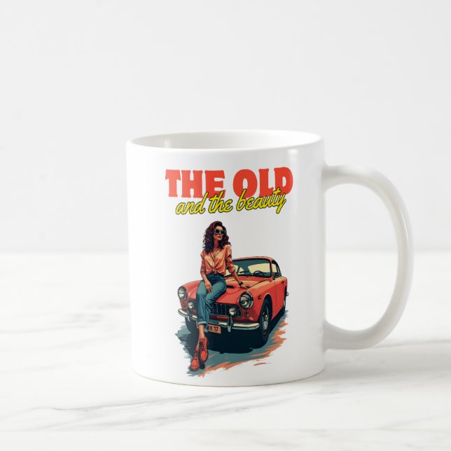 Kvinna på Vintage Bil  Kaffemugg (Höger)