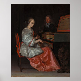 Kvinna på Virginal med Cittern - Gammal mästare Poster