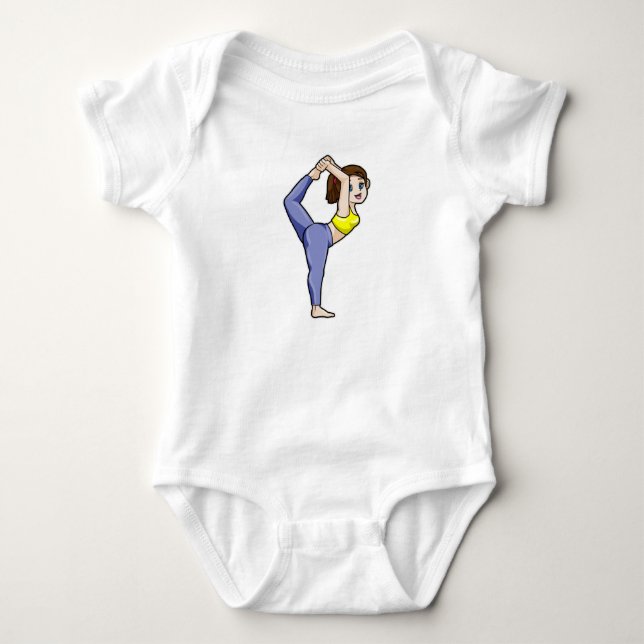 Kvinna på yoga sträckningsövningar ben t shirt (Framsida)
