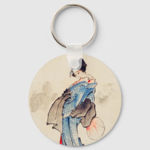 Kvinna porträtt i helfigur av Katsushika Hokusai Nyckelring